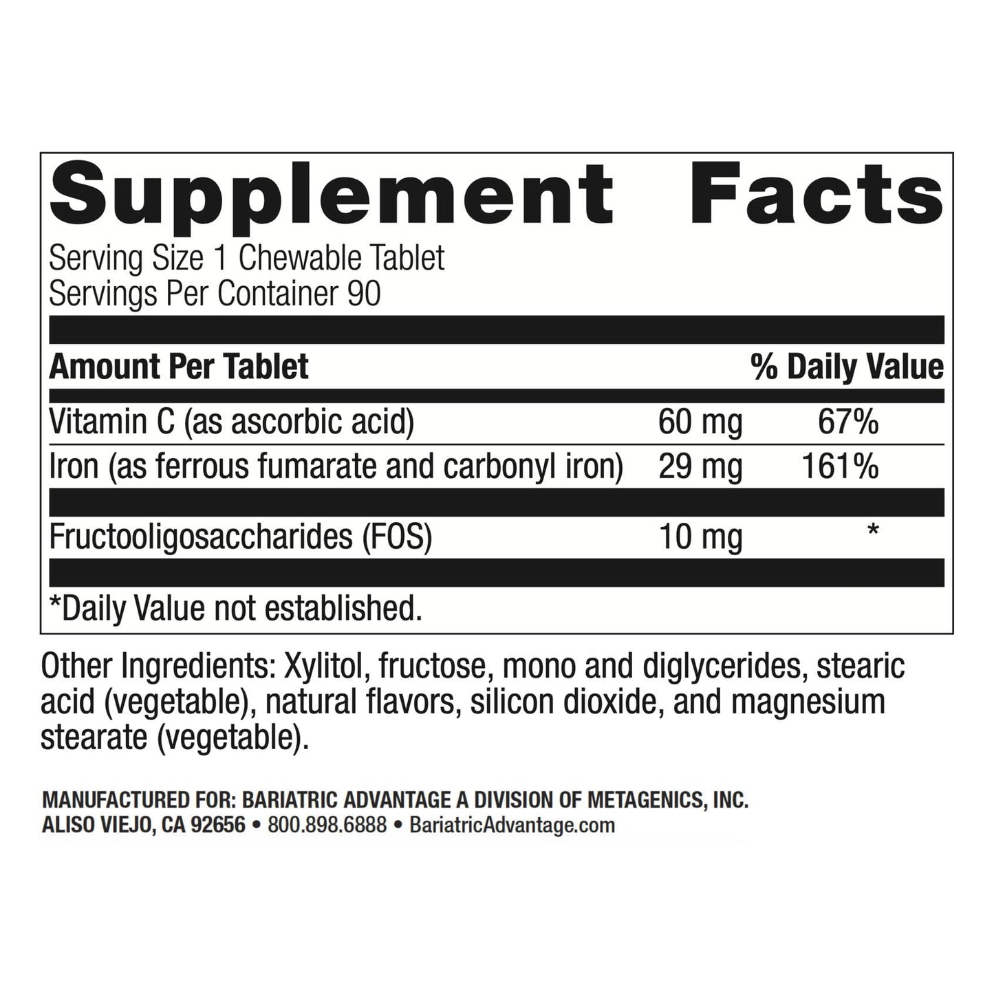 Bariatric Advantage Chewable Iron 29 mg — Post-Surgery Iron with Vitamin C, No Metallic Taste, 90 Count