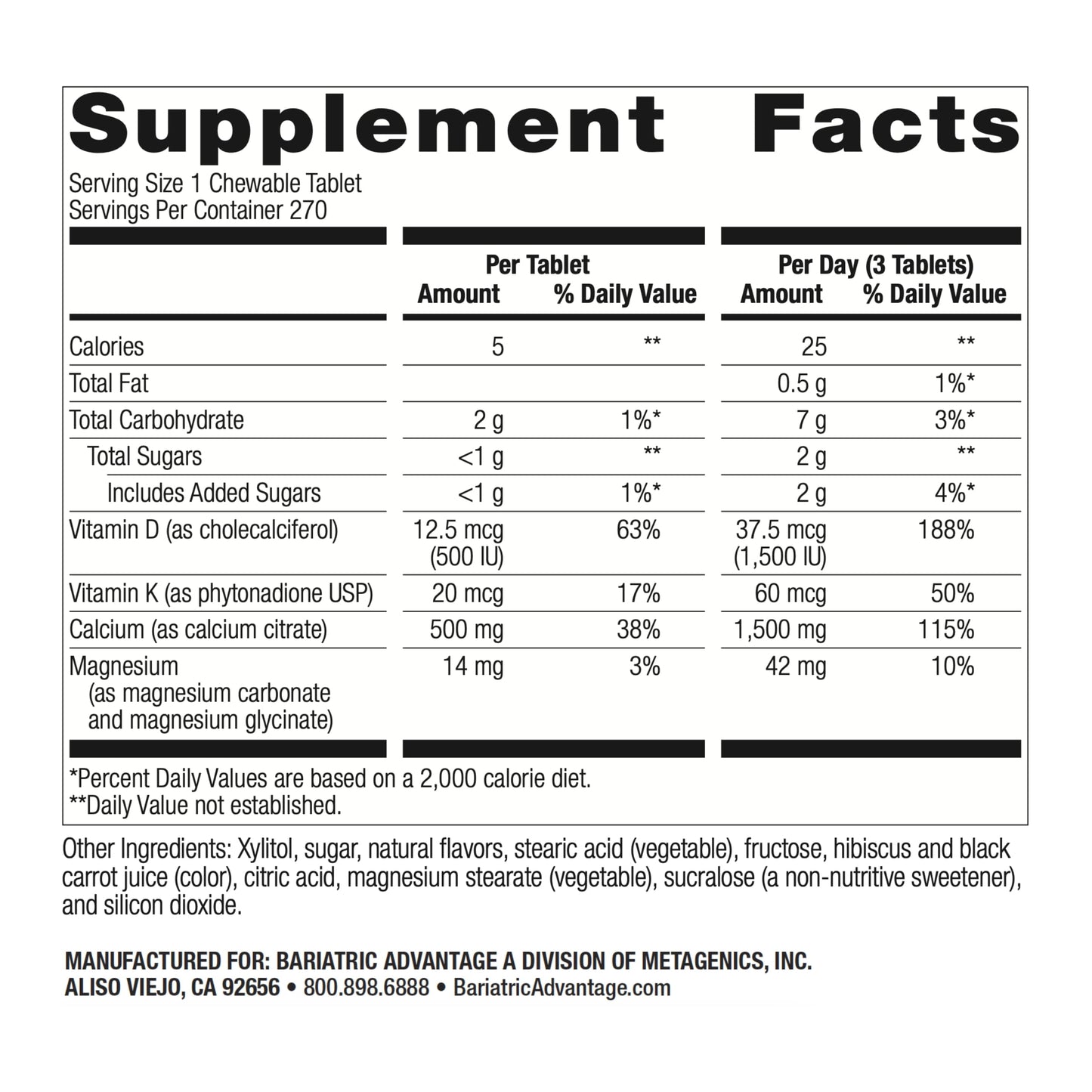 Bariatric Advantage Calcium Citrate Chewable 500mg with Vitamin D3 – Wild Cherry, 270 Count