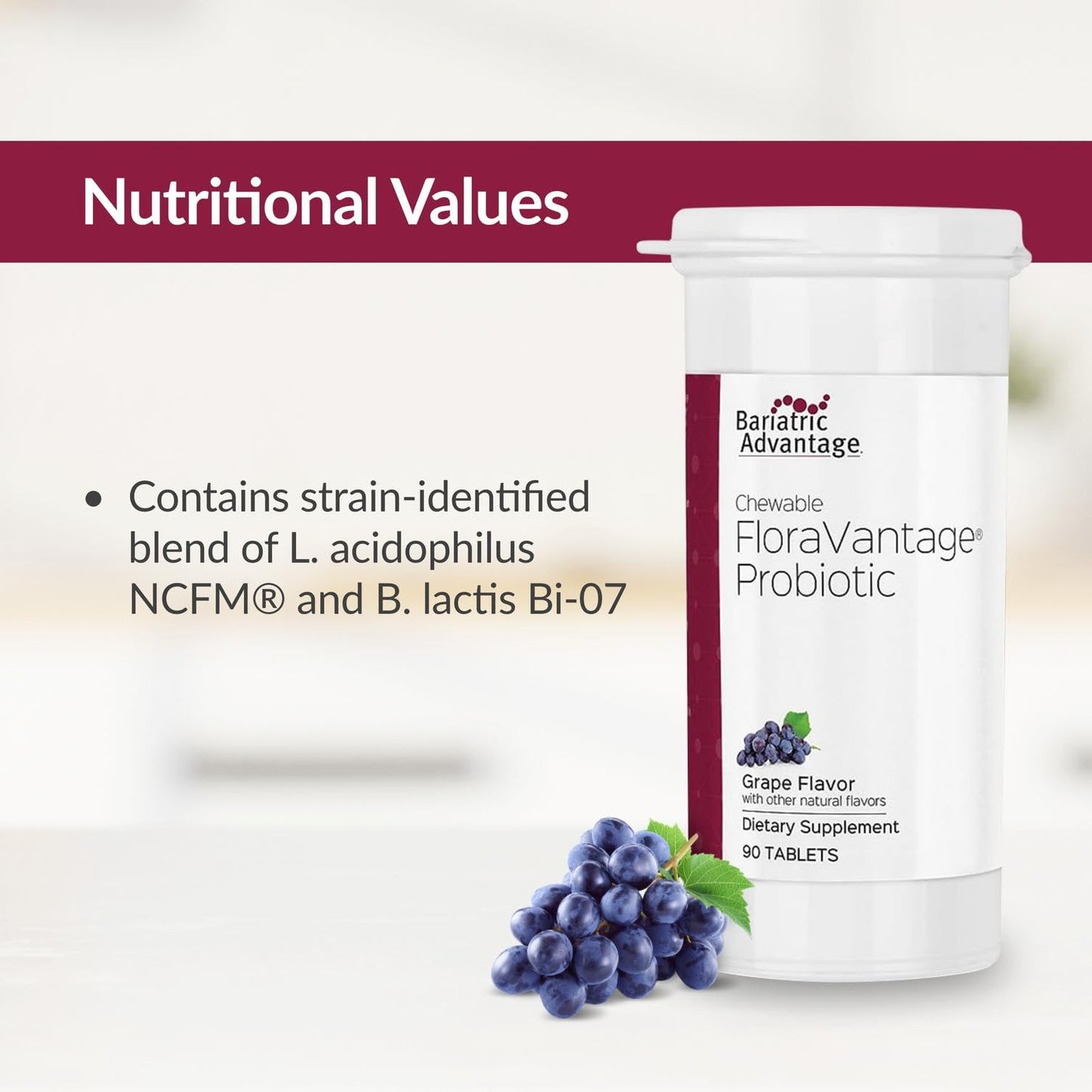 Bariatric Advantage FloraVantage Probiotic – 10B CFUs, Grape Flavor, 90 Count