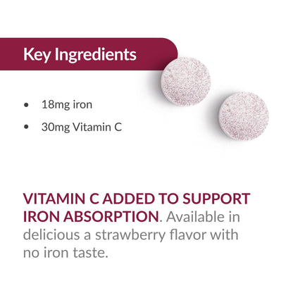 Bariatric Advantage Iron 18 mg with Vitamin C Chewable – Strawberry – 30 Tablets