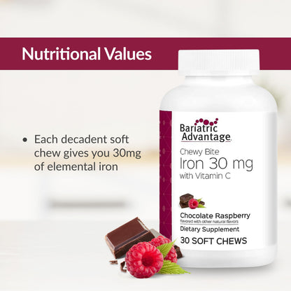 Bariatric Advantage Iron Chewy Bite Chocolate Raspberry Truffle (30 mg Iron, 60 mg Vitamin C) 30 Count (Pack of 2)