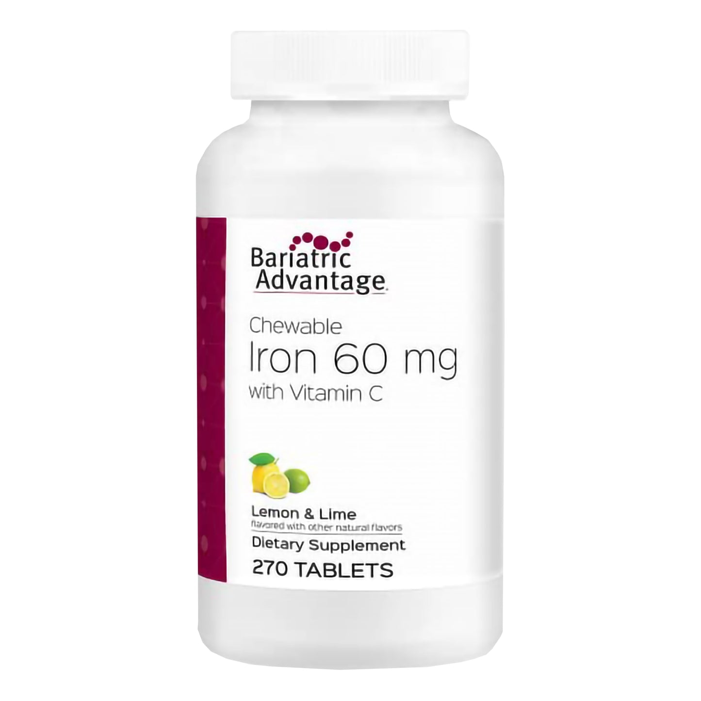Bariatric Advantage Chewable Iron 60 mg with Vitamin C - Lemon Lime, 270 Count | Increased Absorption & Easy Digestibility for Post-Bariatric Patients