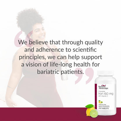 Bariatric Advantage Chewable Iron 60 mg with Vitamin C - Lemon Lime, 270 Count | Increased Absorption & Easy Digestibility for Post-Bariatric Patients