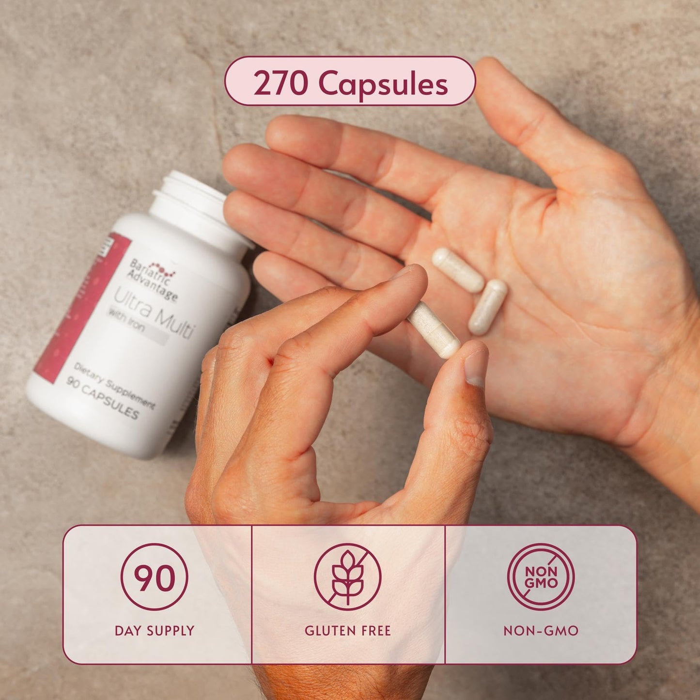 Bariatric Advantage Ultra Multi with Iron – Capsule Multivitamin for Bariatric Support (270 Capsules)