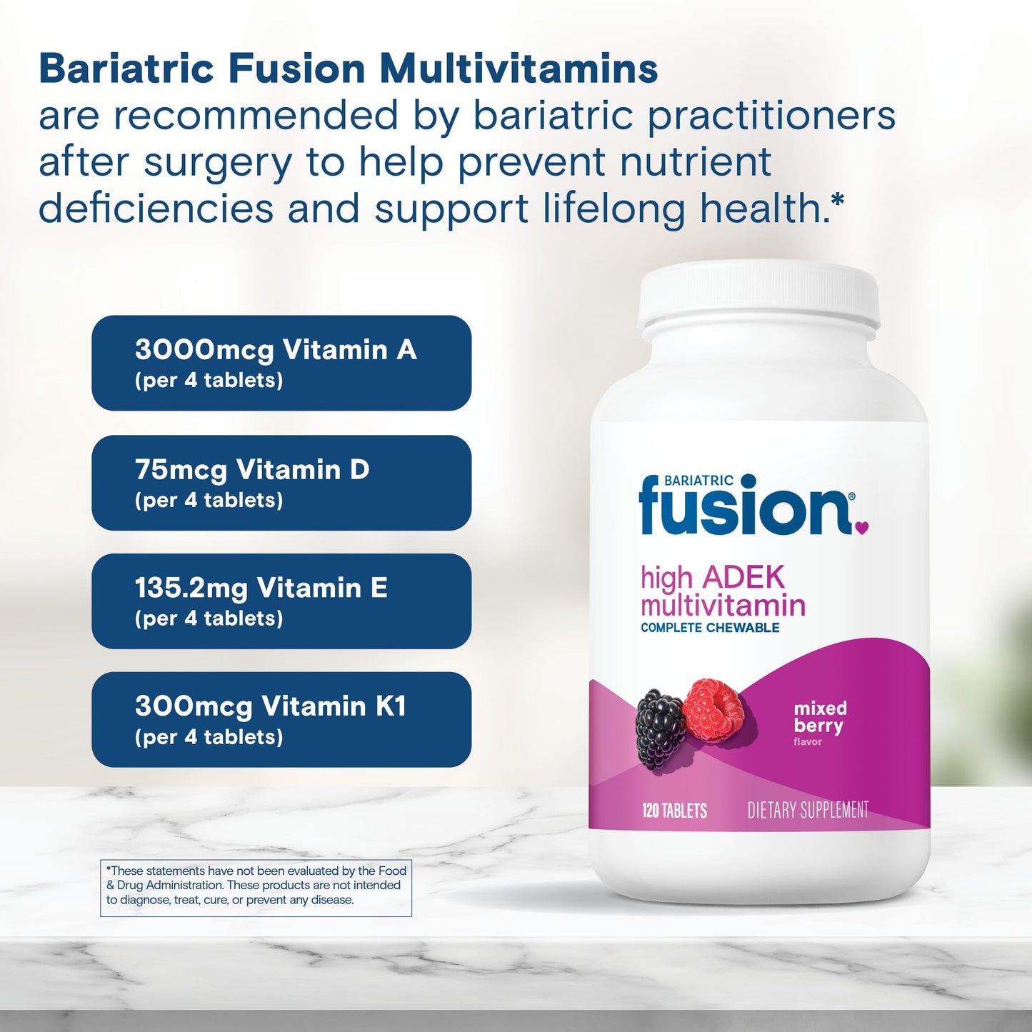 Bariatric Fusion Chewable Multivitamin – High ADEK for Duodenal Switch | Mixed Berry Flavor