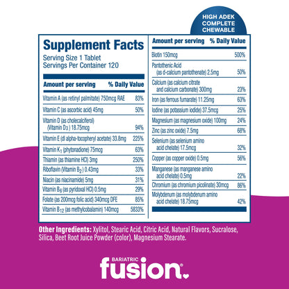 Bariatric Fusion Chewable Multivitamin – High ADEK for Duodenal Switch | Mixed Berry Flavor