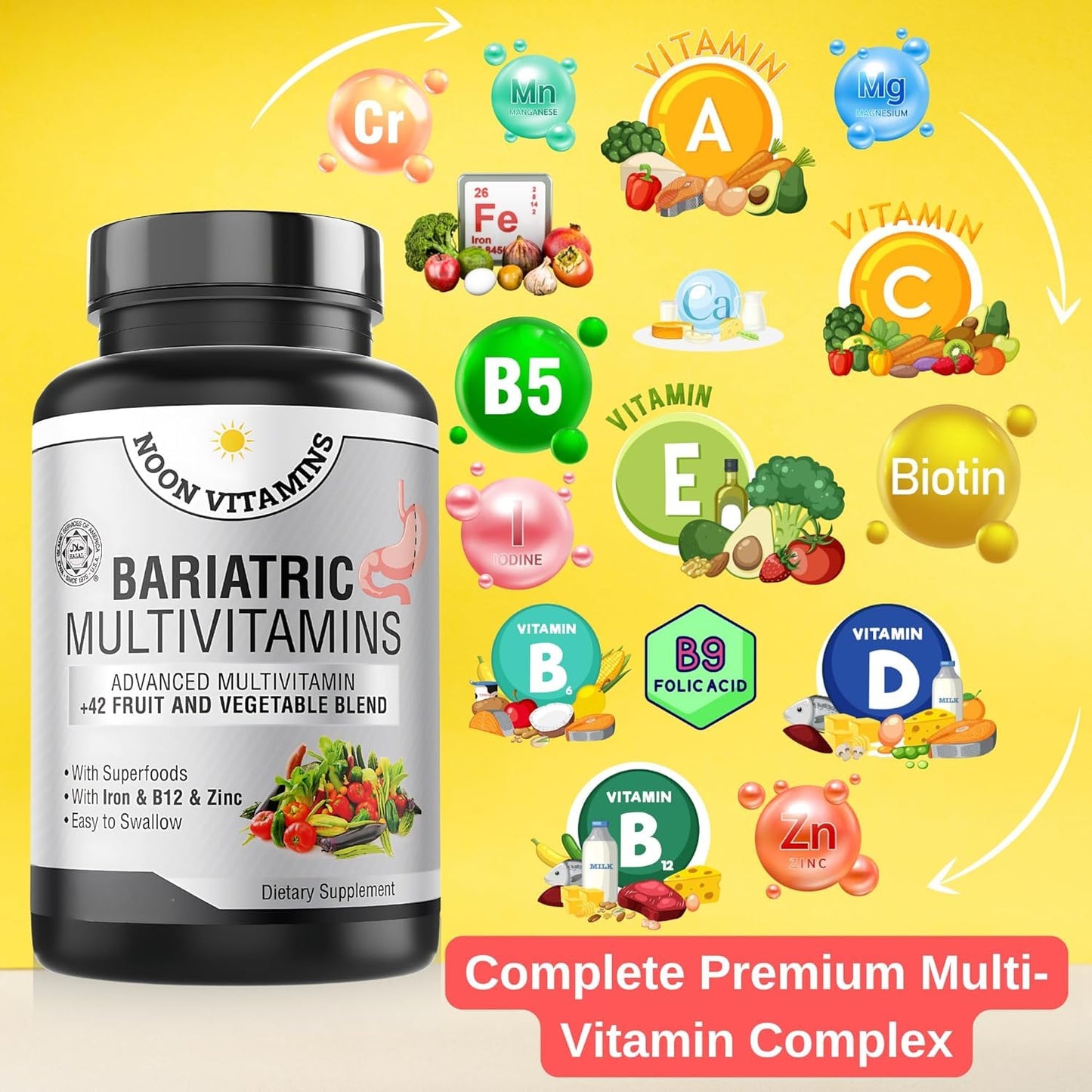 Bariatric Multivitamin with Iron – Halal, Made in USA, 42-Superfood Blend (60 Liquid Capsules)