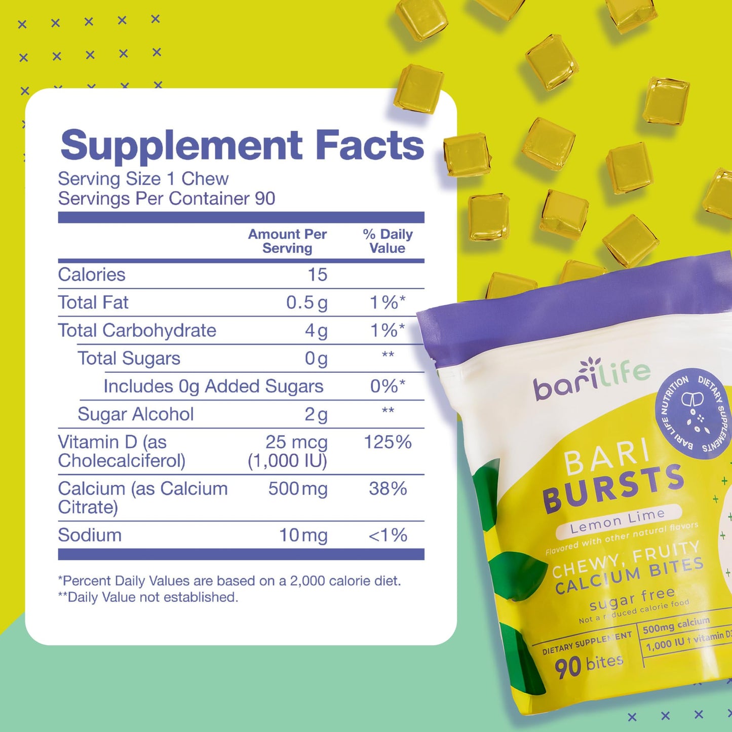 Bari Life BariBurst Calcium Citrate Chews – 1000 IU Vitamin D3, Lemon Lime