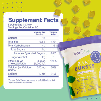 Bari Life BariBurst Calcium Citrate Chews – 1000 IU Vitamin D3, Lemon Lime