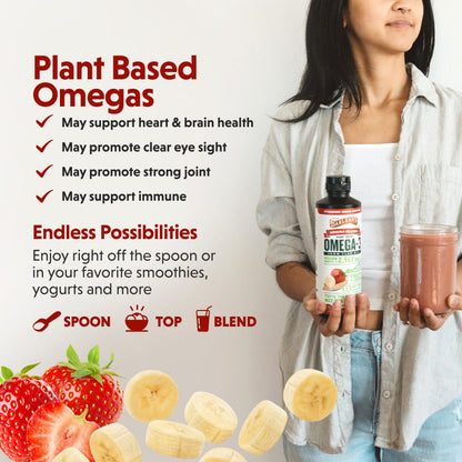 Barlean's Strawberry Banana Flaxseed Oil Liquid – Vegan Omega-3-6-9, 2,968 mg, Non-GMO, Gluten Free, 8 oz