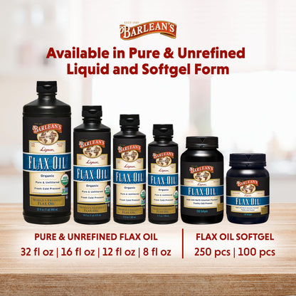 Barlean's Organic Lignan Omega-3 Flaxseed Oil | 7,230 mg ALA per Tbsp | Vegan & Gluten Free | 32 oz