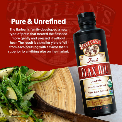 Barlean's Organic Flaxseed Oil Liquid Supplement – Cold-Pressed, 7,640 mg ALA Omega-3 per Tbsp, Vegan & Gluten Free, 32 oz
