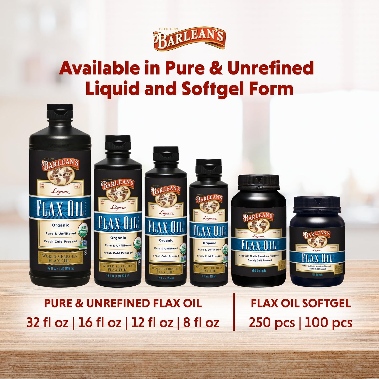 Barlean's Organic Lignan Omega-3 Flaxseed Oil | 7,230 mg ALA per Tbsp | Vegan & Gluten Free | 32 oz