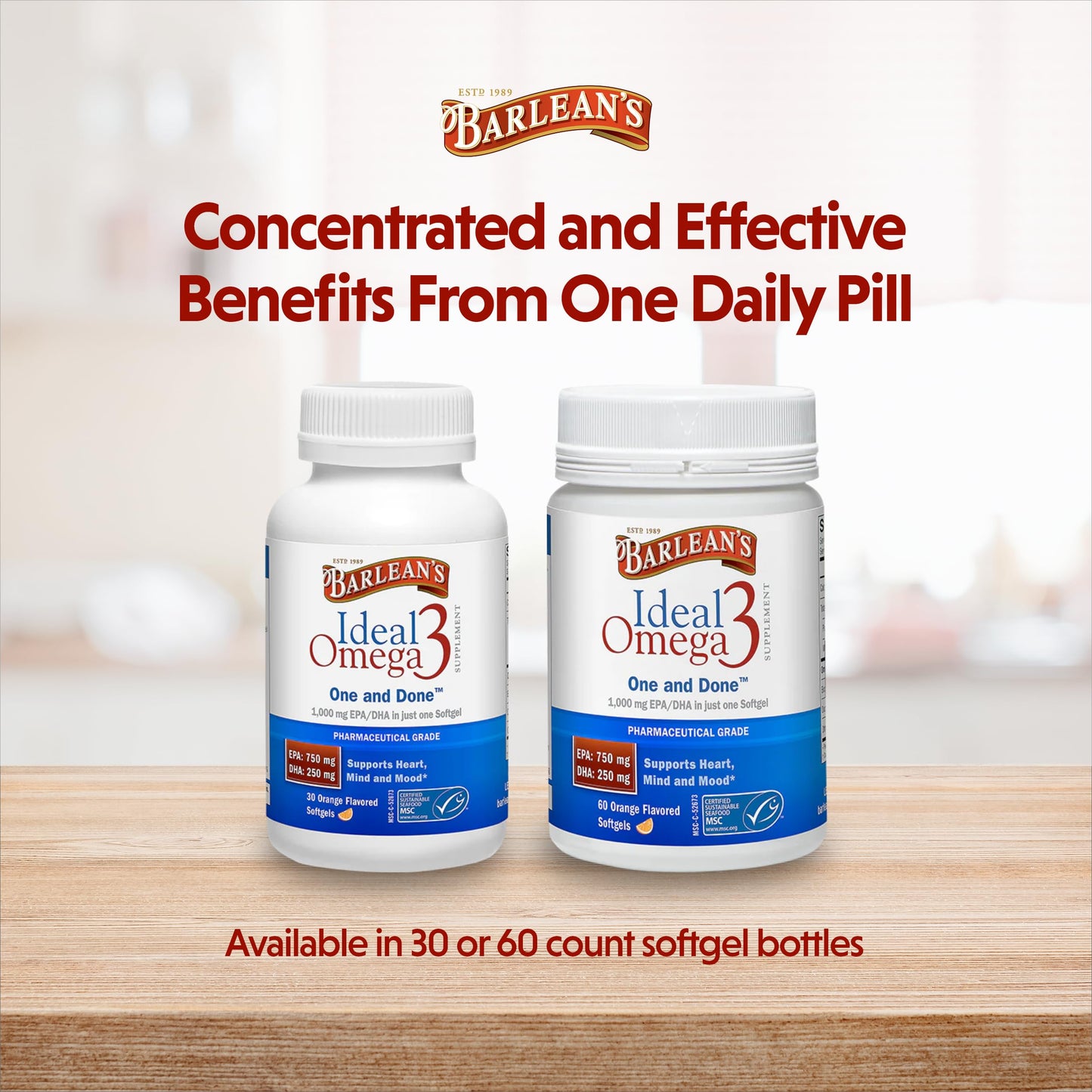Barlean's Ideal Omega-3 Fish Oil Softgels 1000 mg – Orange Flavor, 60 ct