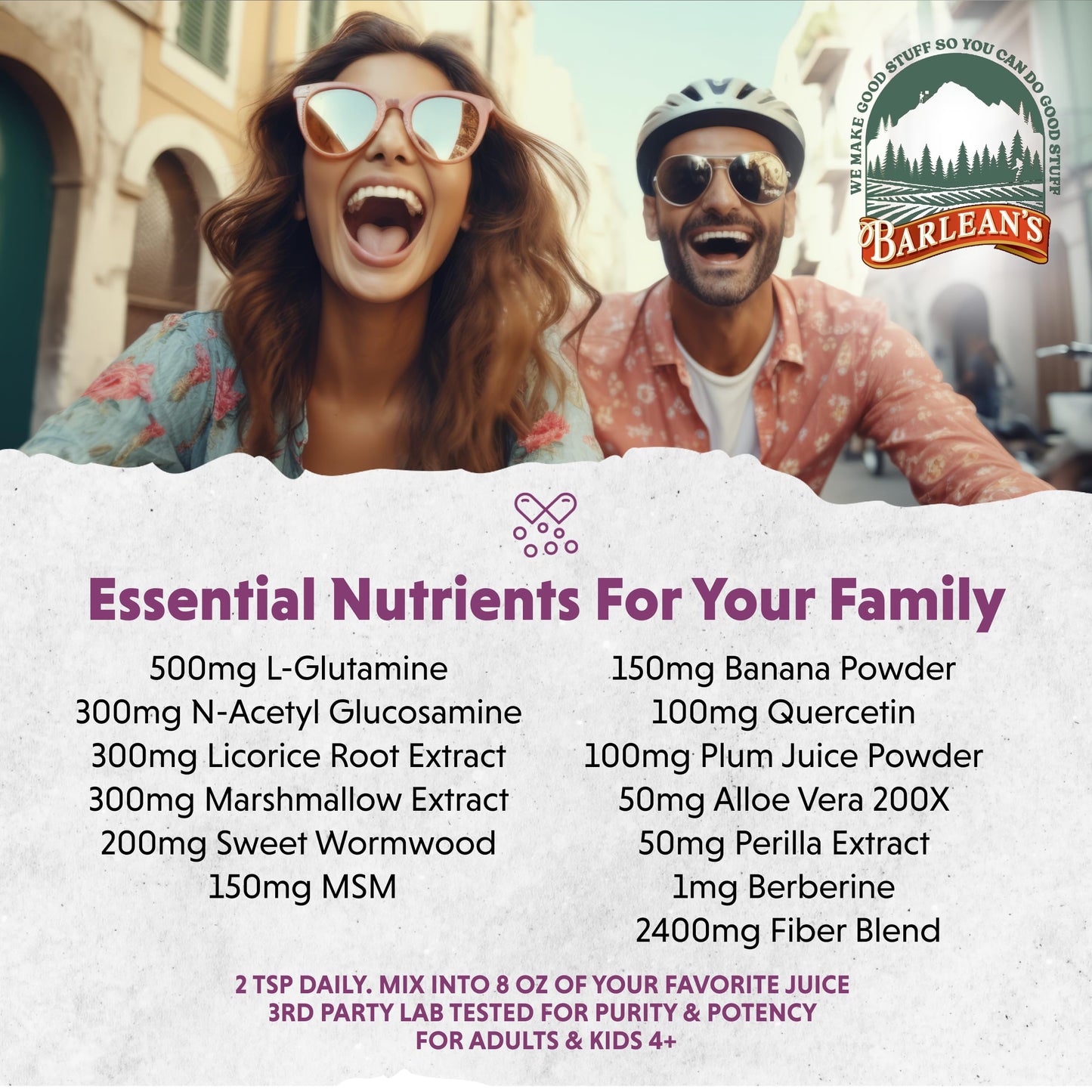 Barlean's Intestinal Repair Gut Health Powder - 16 Digestive Supplements, Mixed Berry, 6.35 oz