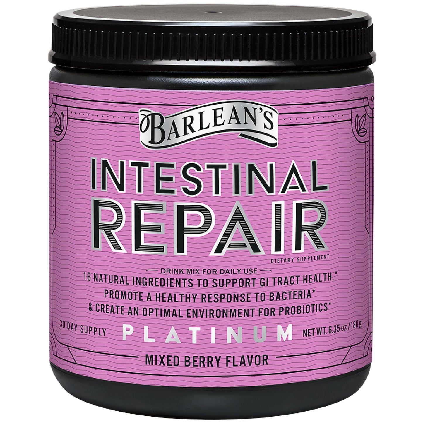 Barlean's Intestinal Repair Gut Health Powder - 16 Digestive Supplements, Mixed Berry, 6.35 oz
