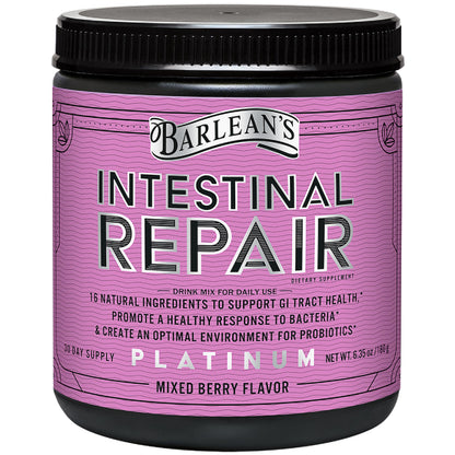 Barlean's Intestinal Repair Gut Health Powder - 16 Digestive Supplements, Mixed Berry, 6.35 oz