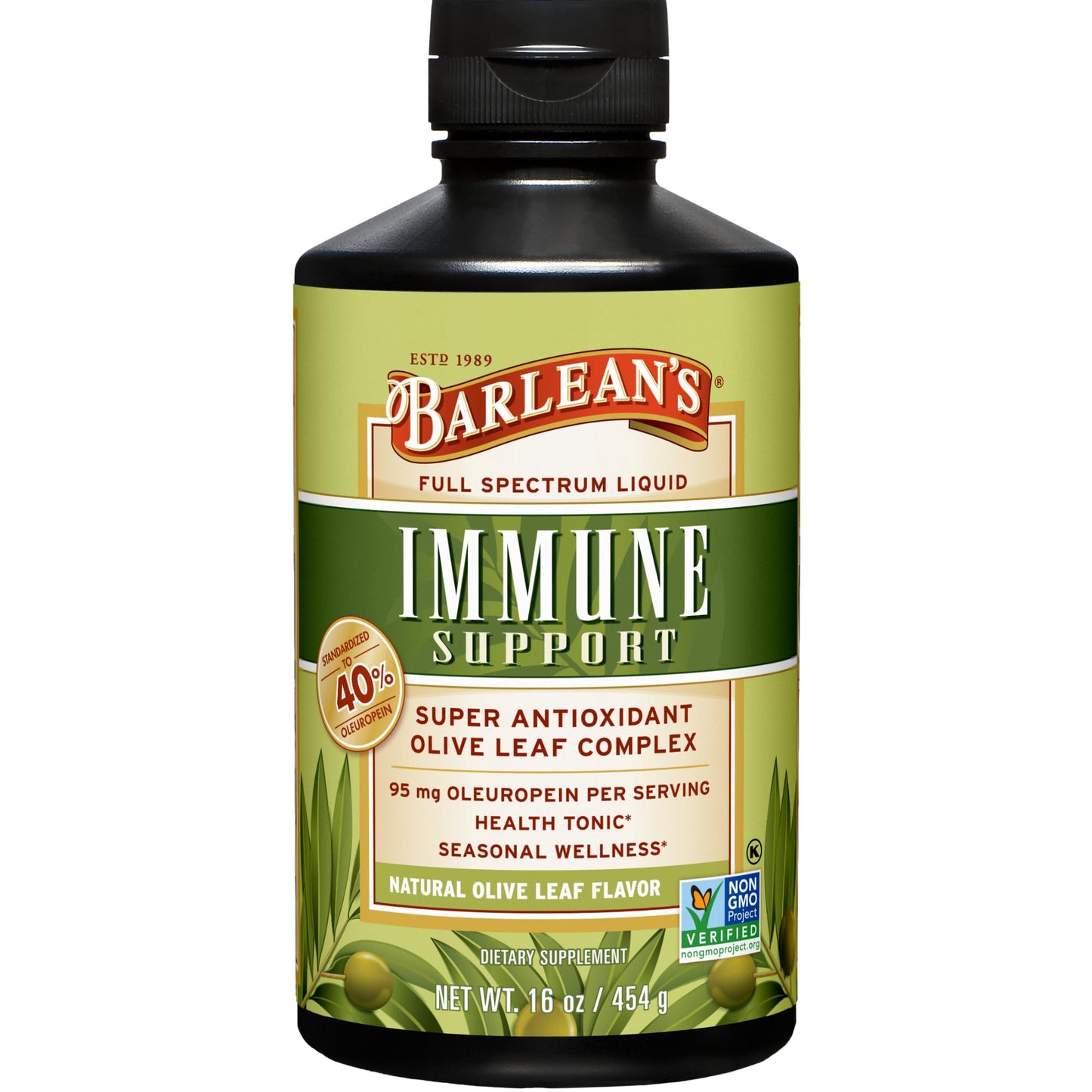 Barlean's Olive Leaf Complex Liquid Immune Support – 95 mg Oleuropein, 16 oz