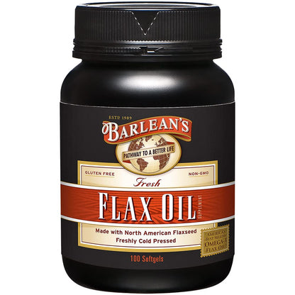 Barlean's Omega 3 6 9 Flaxseed Oil Softgels – 1650 mg ALA, 100 Count