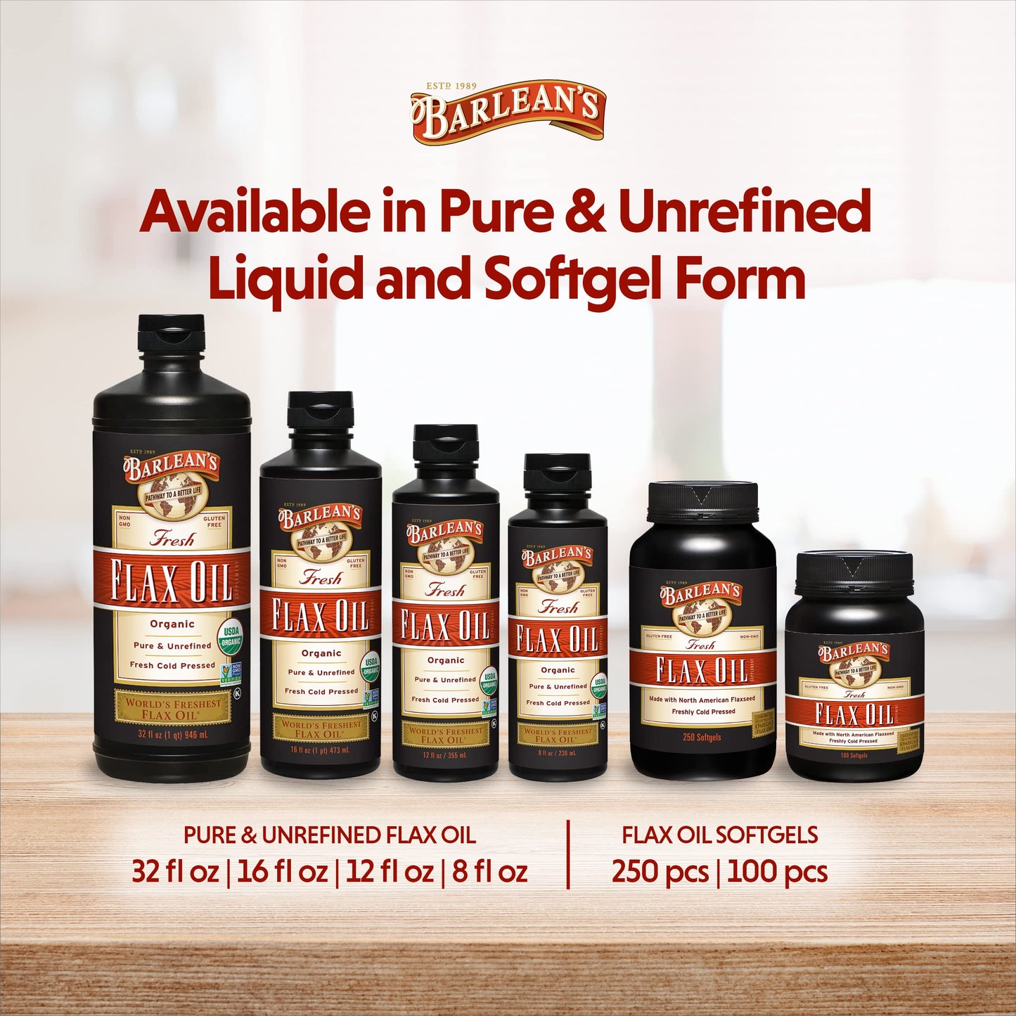 Barlean's Omega 3 6 9 Flaxseed Oil Softgels – 1650 mg ALA, 100 Count