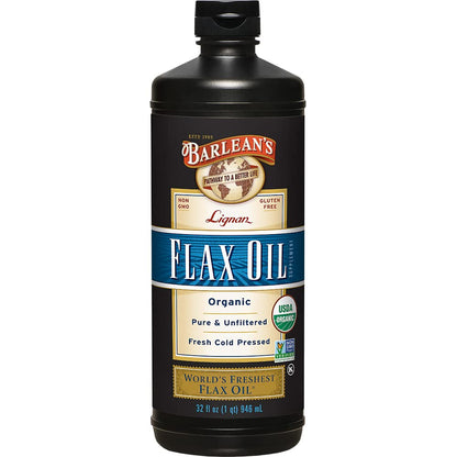 Barlean's Organic Lignan Omega-3 Flaxseed Oil | 7,230 mg ALA per Tbsp | Vegan & Gluten Free | 32 oz