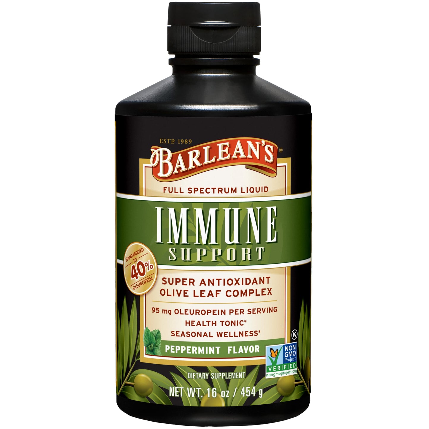 Barlean's Peppermint Olive Leaf Complex — Liquid Immune Support (95 mg Oleuropein)