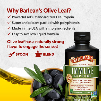 Barlean's Peppermint Olive Leaf Complex — Liquid Immune Support (95 mg Oleuropein)