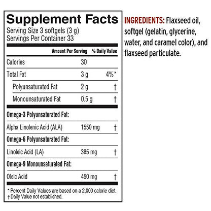 Barlean's Omega 3 6 9 Lignan Flaxseed Oil Softgels – 100 Count | Cold-Pressed, 1550 mg ALA