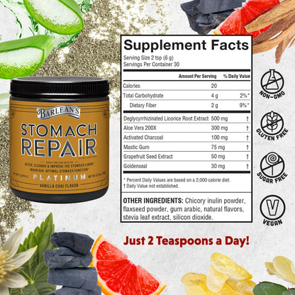 Barlean's Stomach Repair Gut Health Powder – Detox & Digestive Support (Vanilla Chai, 6.35 oz)
