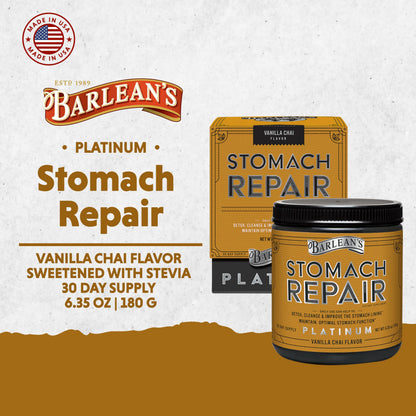 Barlean's Stomach Repair Gut Health Powder – Detox & Digestive Support (Vanilla Chai, 6.35 oz)