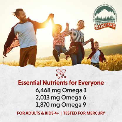 Barlean's Total Omega 3 6 9 Liquid – Lemon Flavor, 16 oz | 6,468 mg Omegas