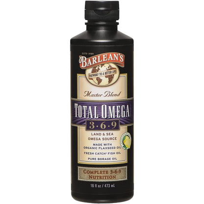 Barlean's Total Omega 3 6 9 Liquid – Lemon Flavor, 16 oz | 6,468 mg Omegas