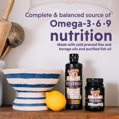 Barlean's Total Omega 3 6 9 Liquid – Lemon Flavor, 16 oz | 6,468 mg Omegas