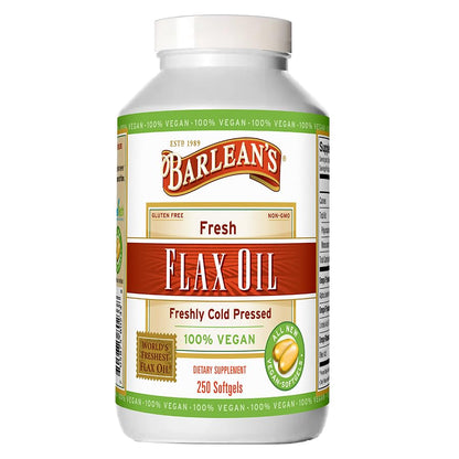 Barlean's Vegan Flaxseed Oil Softgels – 1650 mg ALA, Cold-Pressed, 250 Count
