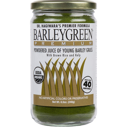 BARLEYGREEN Dr. Hagiwara's Original Premium with Kelp – Organic Barley Grass Juice Powder, 8.5 oz (240 g), 40 Servings