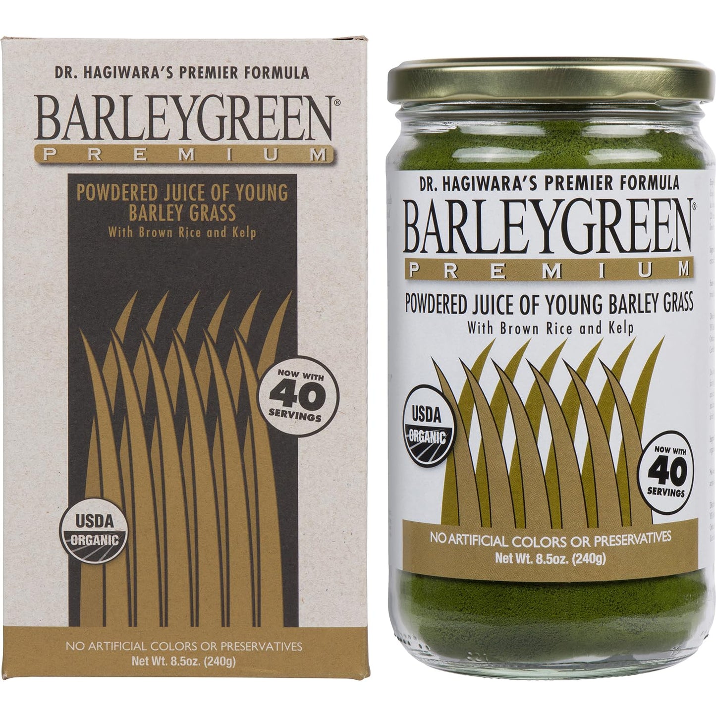 BARLEYGREEN Dr. Hagiwara's Original Premium with Kelp – Organic Barley Grass Juice Powder, 8.5 oz (240 g), 40 Servings