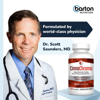 CinnaChroma Capsules by Barton Nutrition – Cinnamon 10:1 Extract + Chromium, D3 & K2 | 30 Capsules