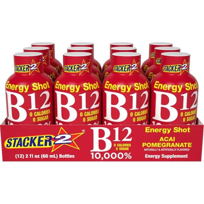 BASED BOX Stacker 2 Vitamin B Complex Energy Shots – Vegan B12 (10,000% DV), 2oz, Pack of 24