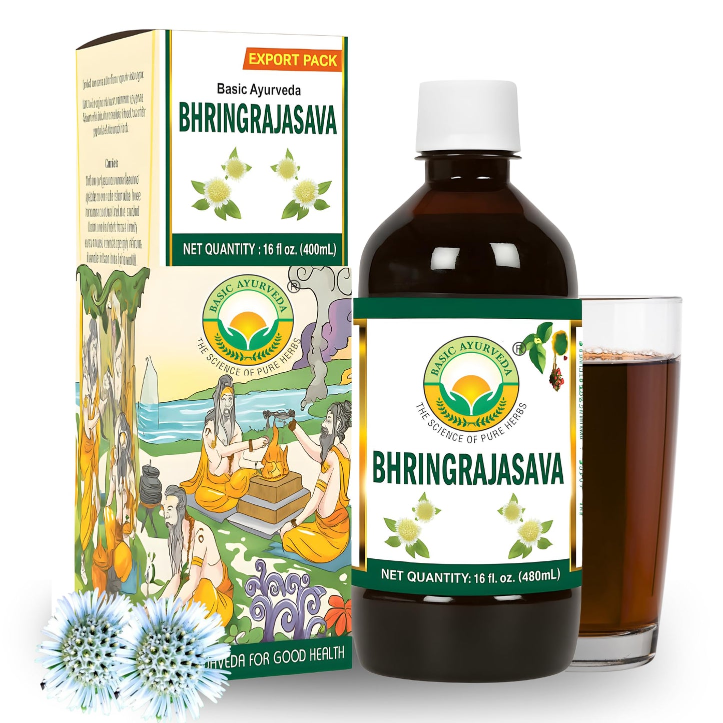 BASIC AYURVEDA Bhringrajasava Drink | 16.23 Fl Oz (480ml) | Natural Ayurvedic Syrup | for Healthy Hair & Immune System