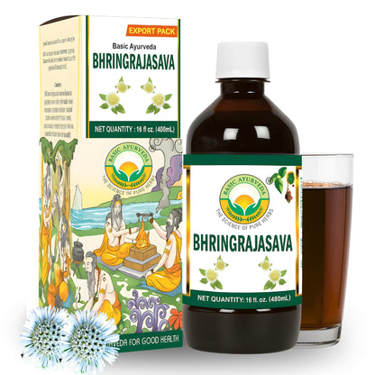 BASIC AYURVEDA Bhringrajasava Drink | 16.23 Fl Oz (480ml) | Natural Ayurvedic Syrup | for Healthy Hair & Immune System