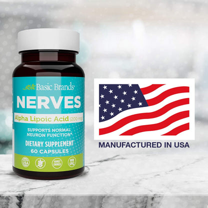 Basic Brands Nerves Alpha Lipoic Acid 200 mg – Neuron Function (Pack of 1)