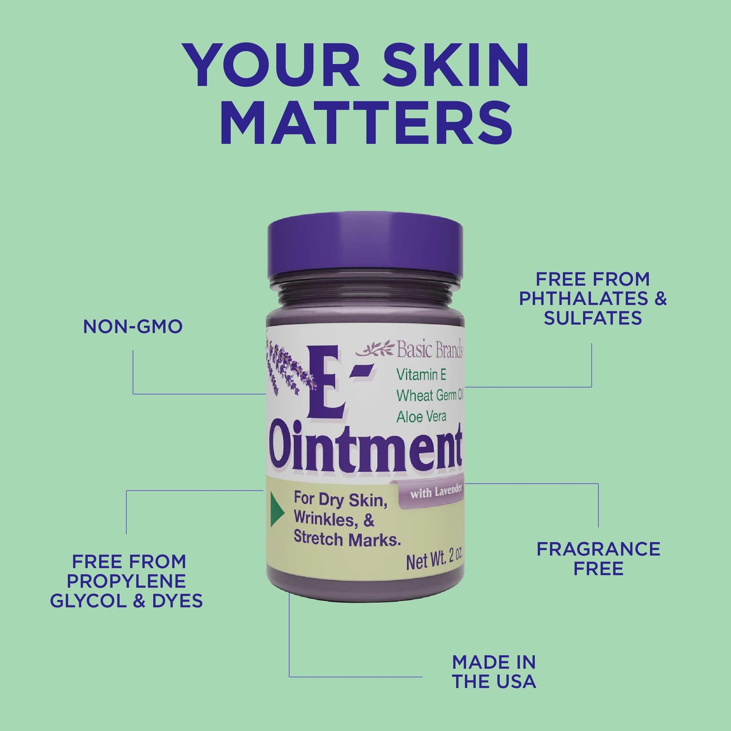 Basic Brands Vitamin E Ointment Lavender 2 oz | Skin Repair & Hydration