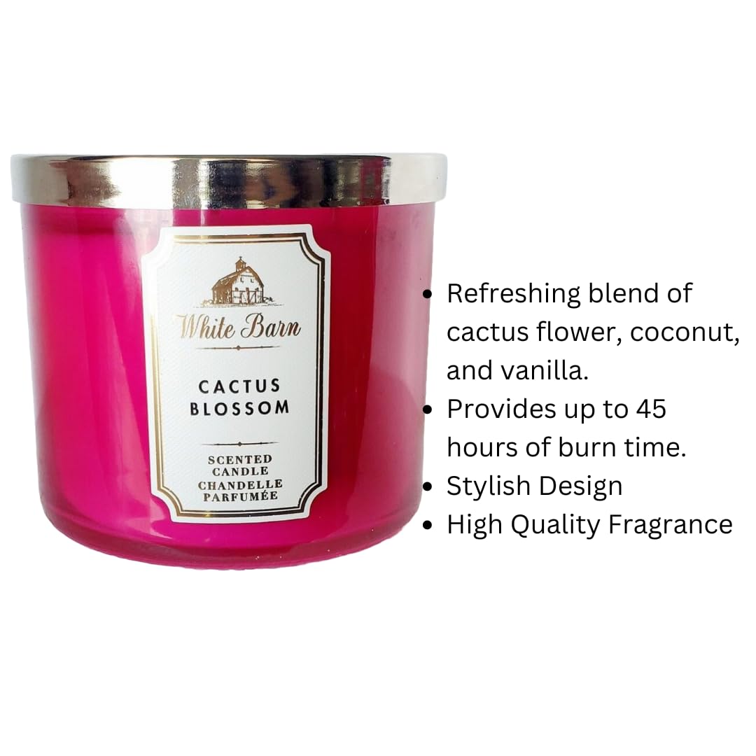 Bath & Body Works White Barn 3-Wick Candle with Essential Oils - 14.5 oz - New Core Scents (Cactus Blossom)