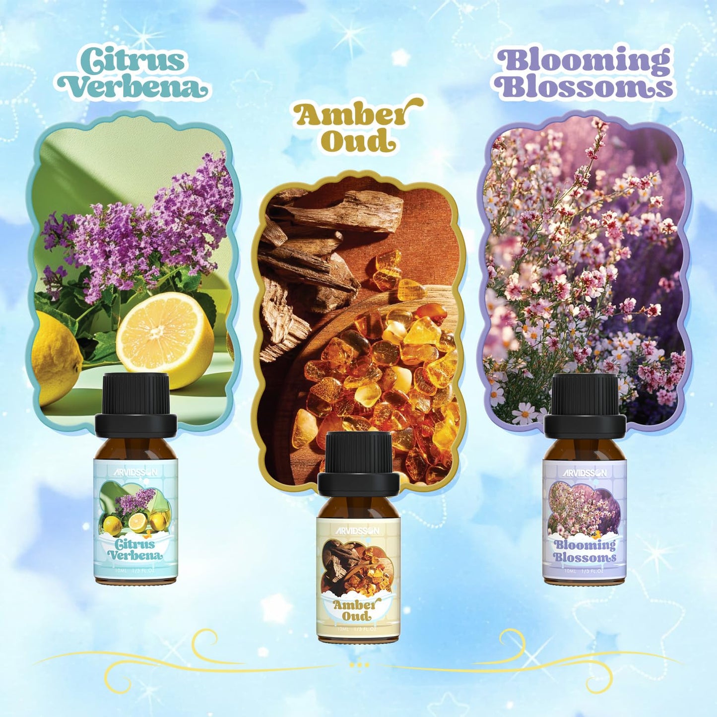 Bath Fragrance Oils Set by ARVIDSSON – Vanilla & Coconut, Lavender Bliss, Sparkling Grapefruit, Citrus Verbena, Amber Oud | Natural Spa Essential Oils for Diffuser, Soap & Candle Making