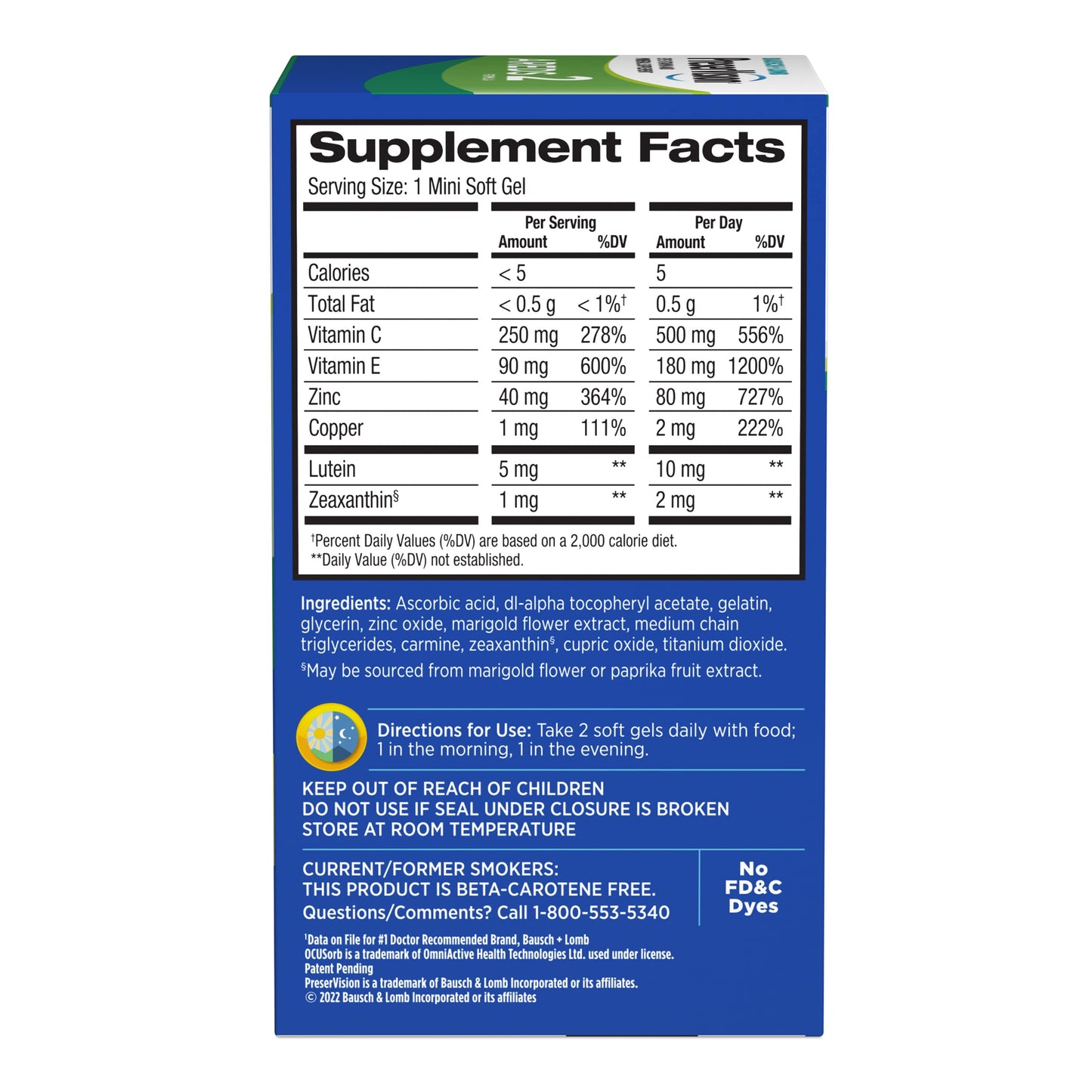 Bausch + Lomb PreserVision AREDS 2 - Lutein & Zeaxanthin, 120 MiniGels (Pack of 2)