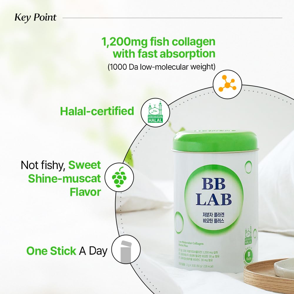 BB LAB Low Molecular Collagen Biotin Plus – Halal, Korean Marine Collagen, Shine Muscat Flavor