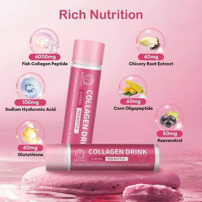 BBEEAAUU Collagen Drink 6000 mg Marine Collagen – Liquid Shots for Skin, Hair & Nails