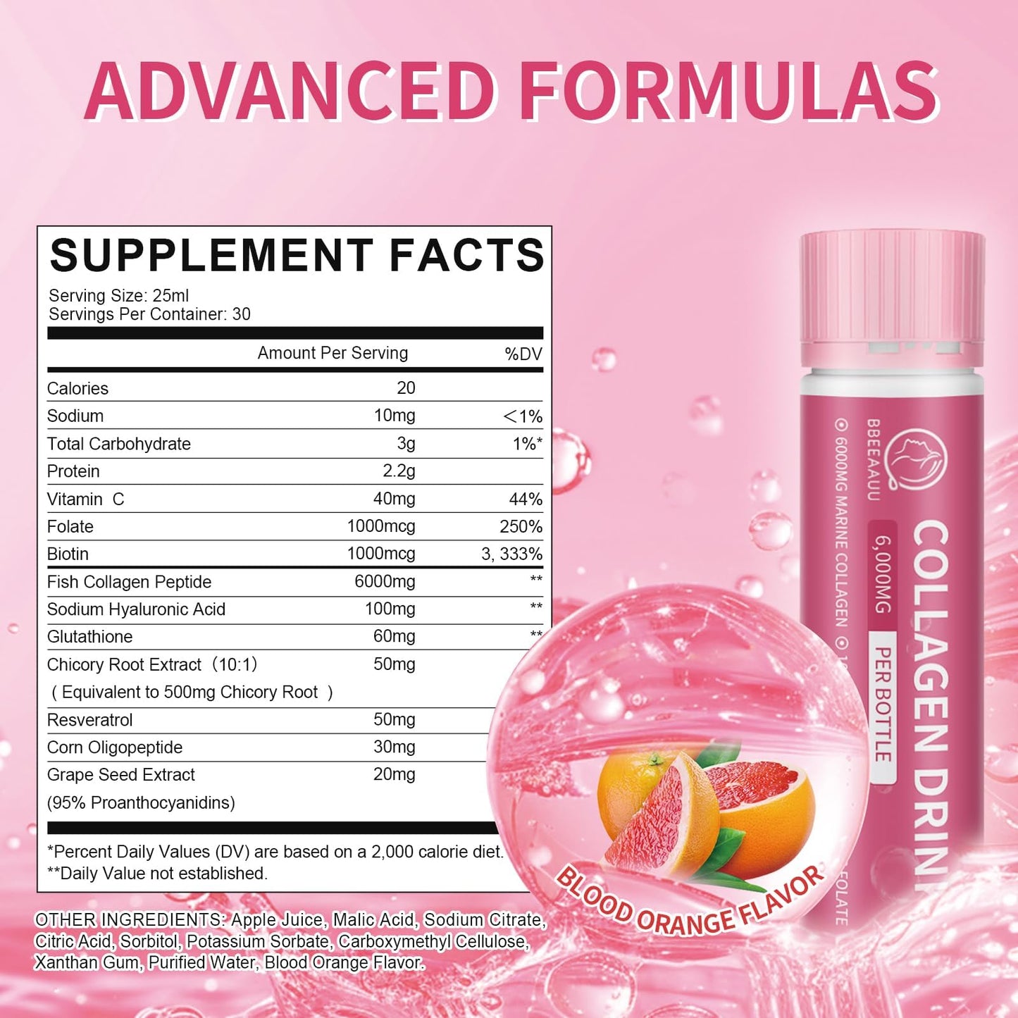 BBEEAAUU Collagen Drink 6000 mg Marine Collagen – Liquid Shots for Skin, Hair & Nails