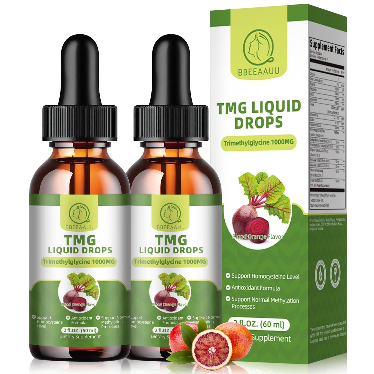 BBEEAAUU TMG Supplements 1000MG Liquid Drops – High-Absorption Betaine for Methylation, Liver & Cognitive Support