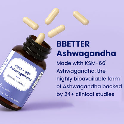 BBETTER KSM-66 Ashwagandha 500mg Capsules – Stress Relief & Mood Support | 120 Veg